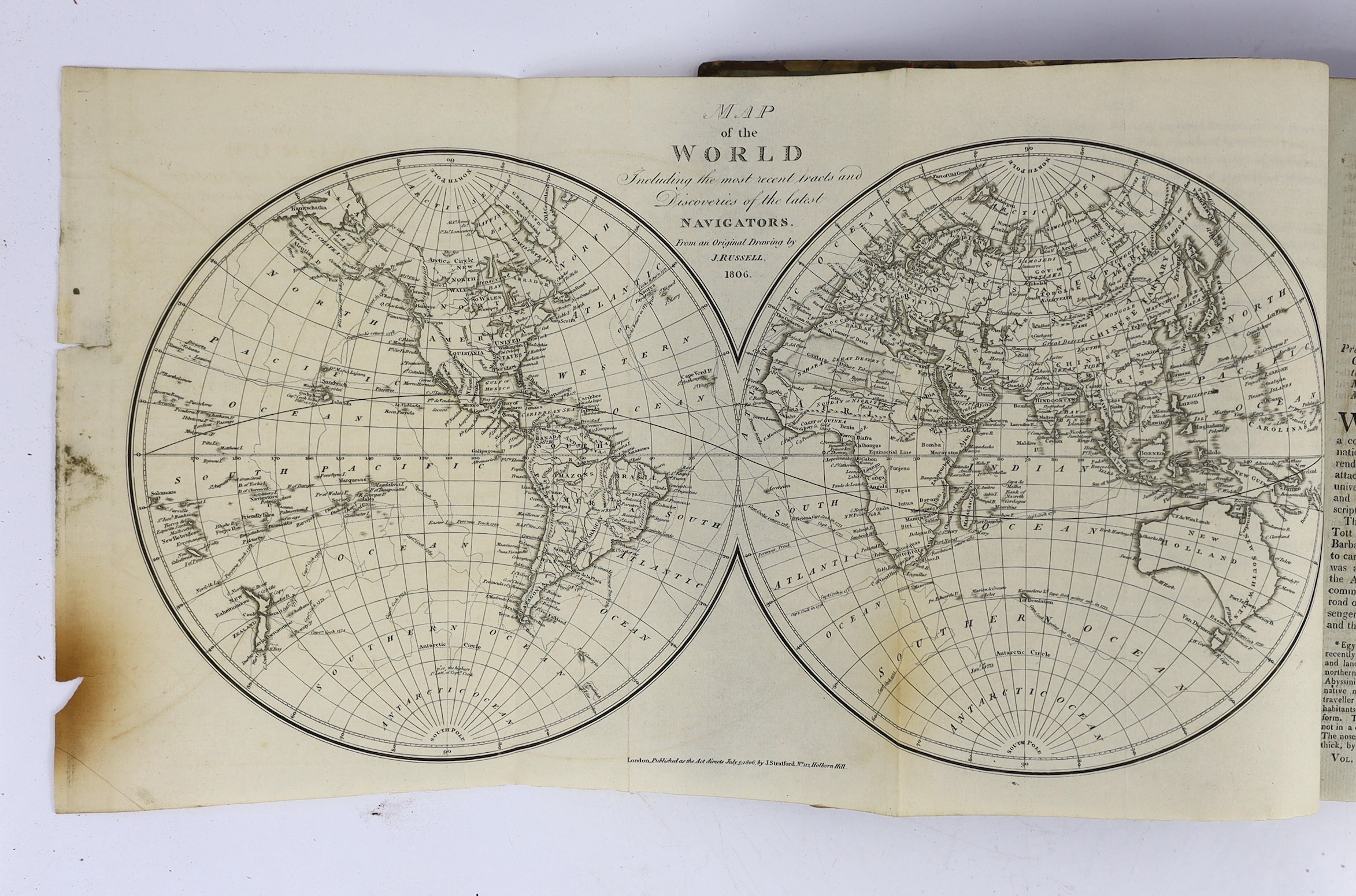 Pelham, Cavendish - The World: or, the Present State of the Universe. Being a .... Collection of Modern Voyages and Travels… 2 vols. 103 plates and 9 maps (3 folded); contemp. half calf and marbled boards, gilt ruled spi